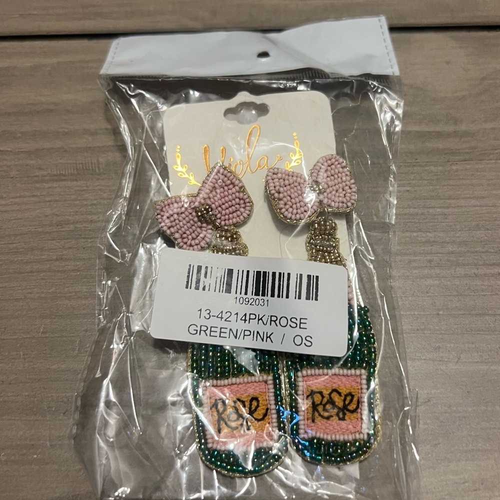 Pink and Green Beaded Earrings